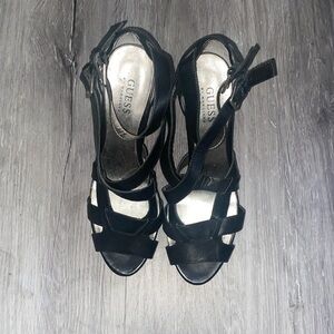 Guess black strappy 4.5” stiletto heels